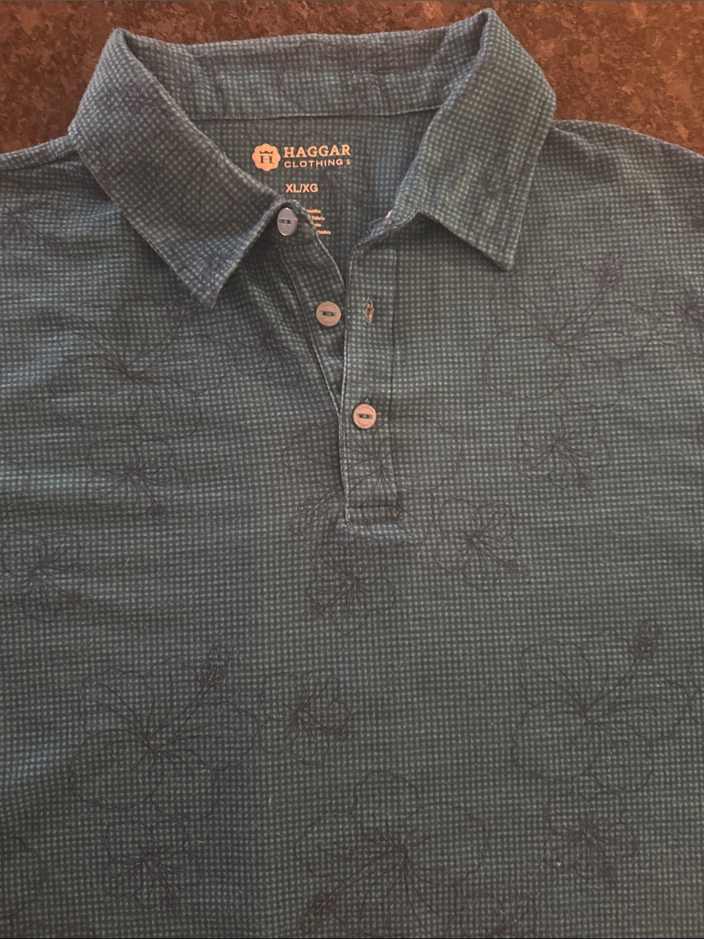 Haggar Men's Blue Micro-Check Button-Down Polo
